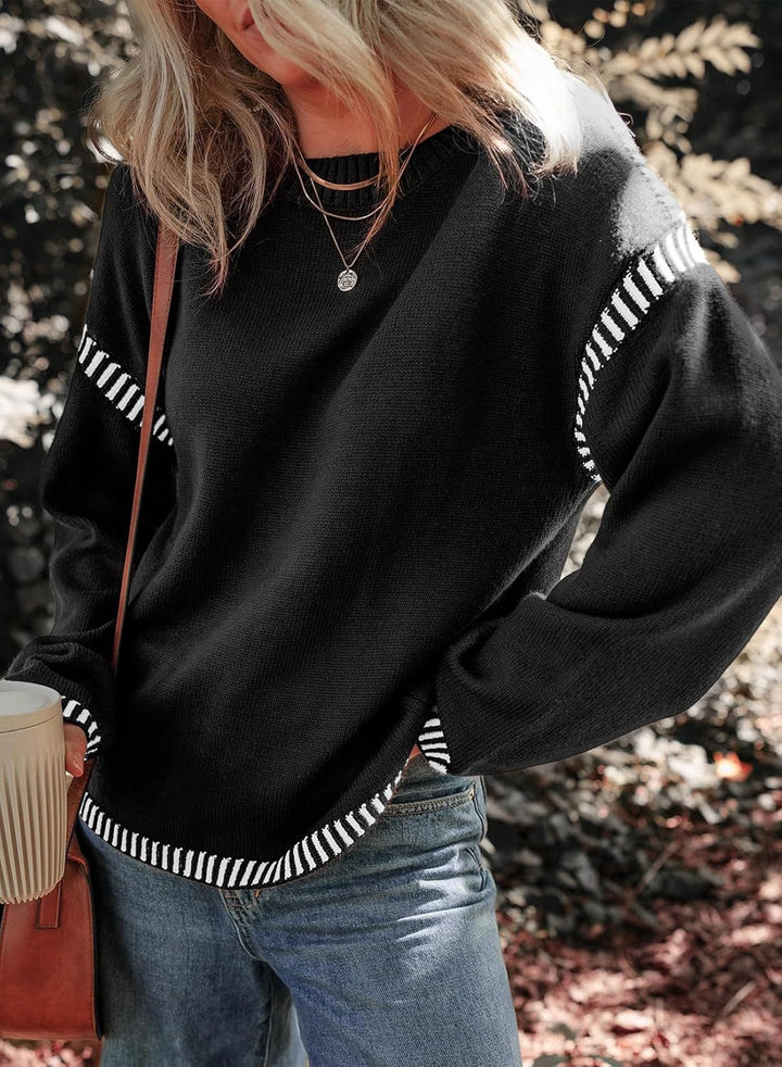 Maria – Contrast Trim Crewneck Sweater