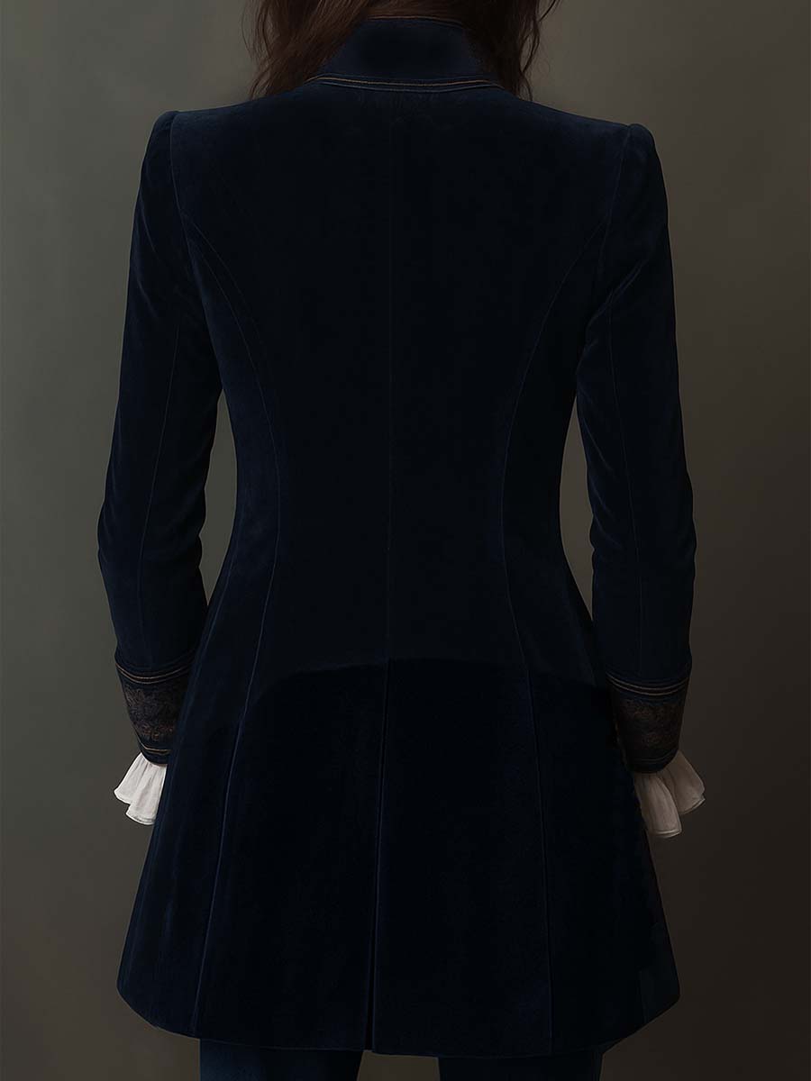 Margaret | Navy Blue Embroidered Longline Jacket