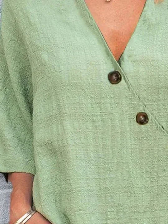 Zele – V-Neck Long Sleeve Top with Cuff Detail