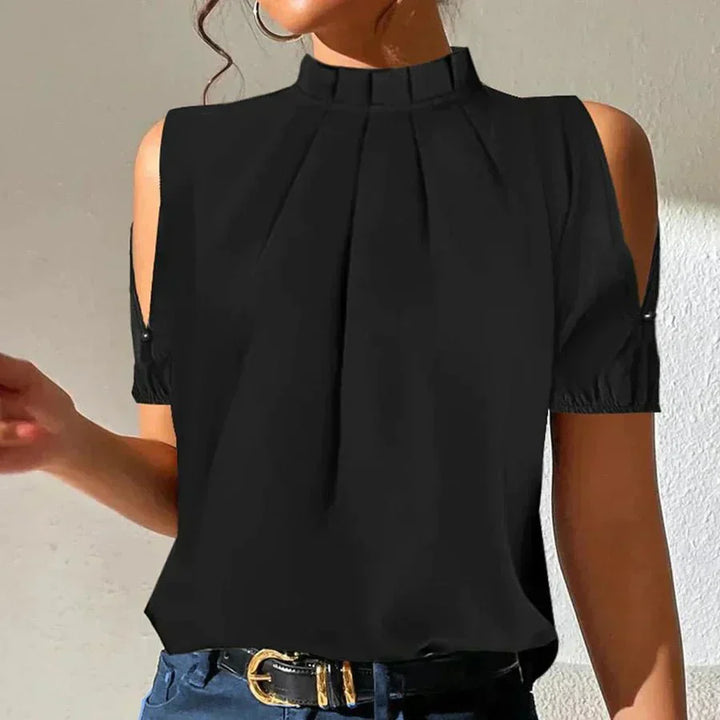 Lena – Pleated Top with Slit Sleeves