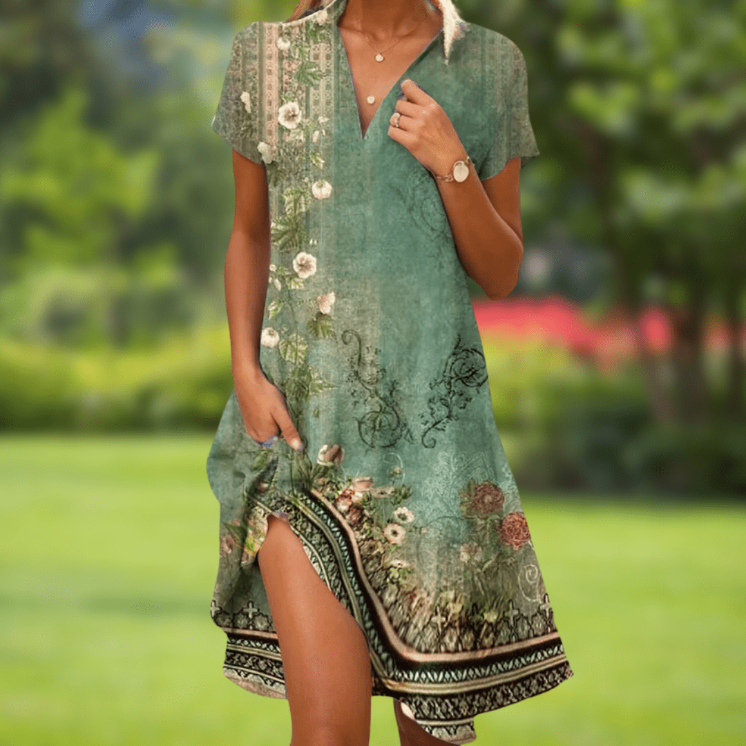 Firi – V-Neck Floral Midi Dress