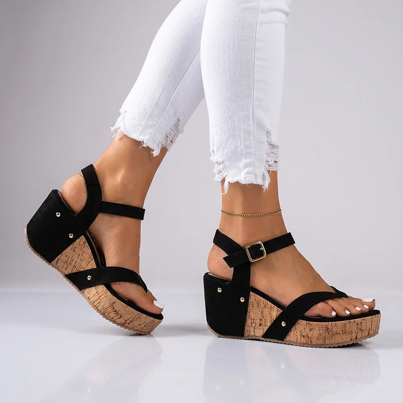 Annika | Gold-Studded Wedge Sandals