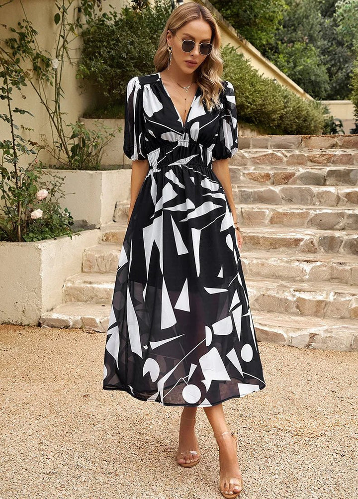 Allison – Floral Midi Dress with V-Neck