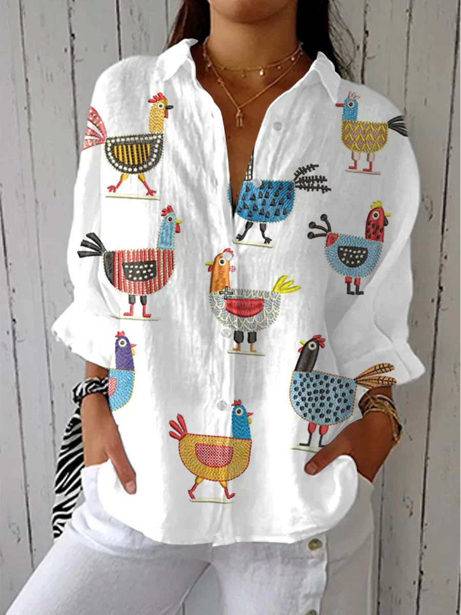 Fiona – Floral V-Neck Blouse with Nature Print