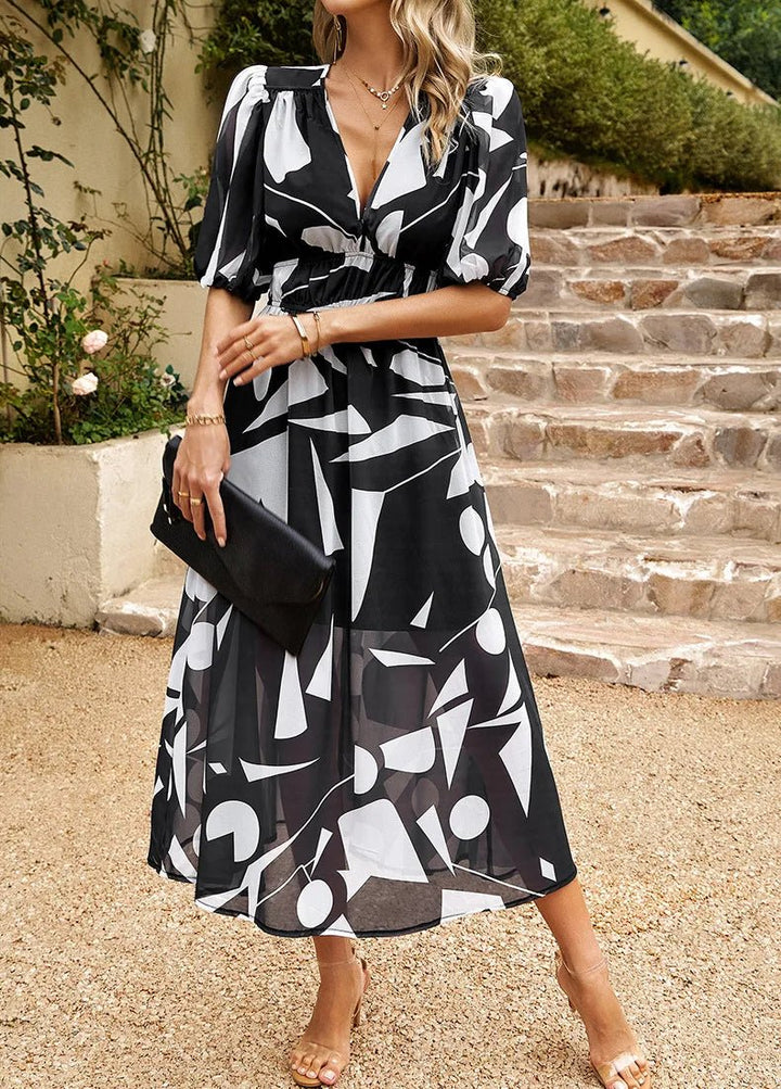 Allison – Floral Midi Dress with V-Neck