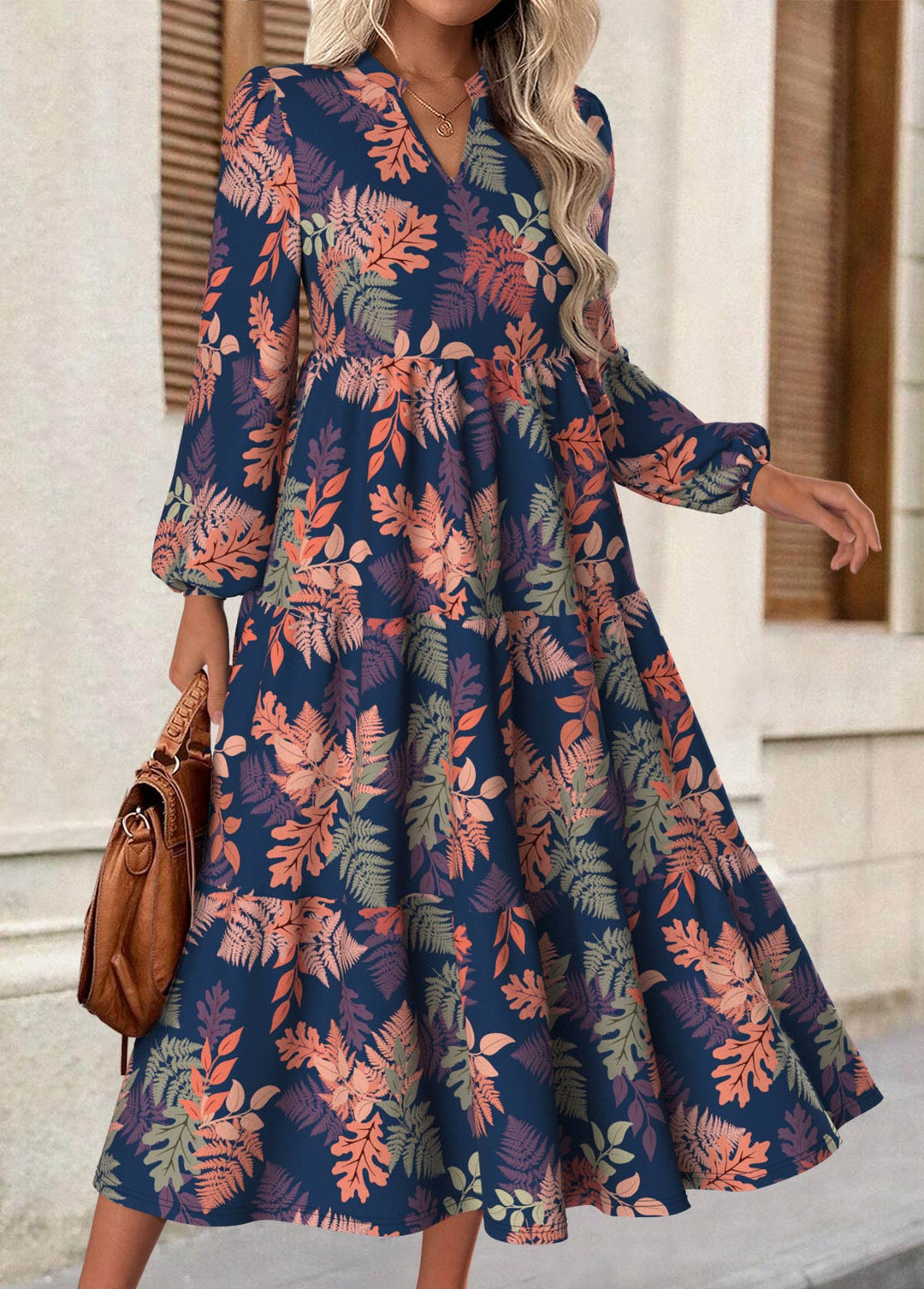 Rina – Floral Midi Dress with Puff Sleeves
