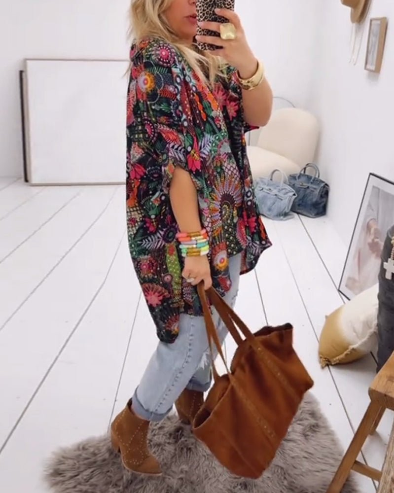 Linda – Printed Blouse with Lapel Collar