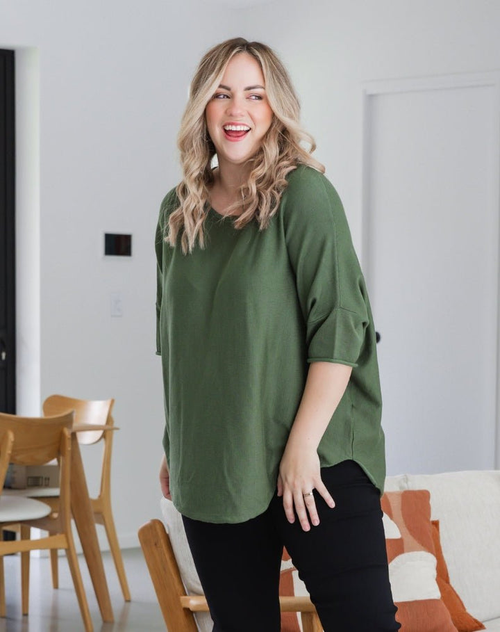 Mary – Batwing Knit Top with High-Low Hem