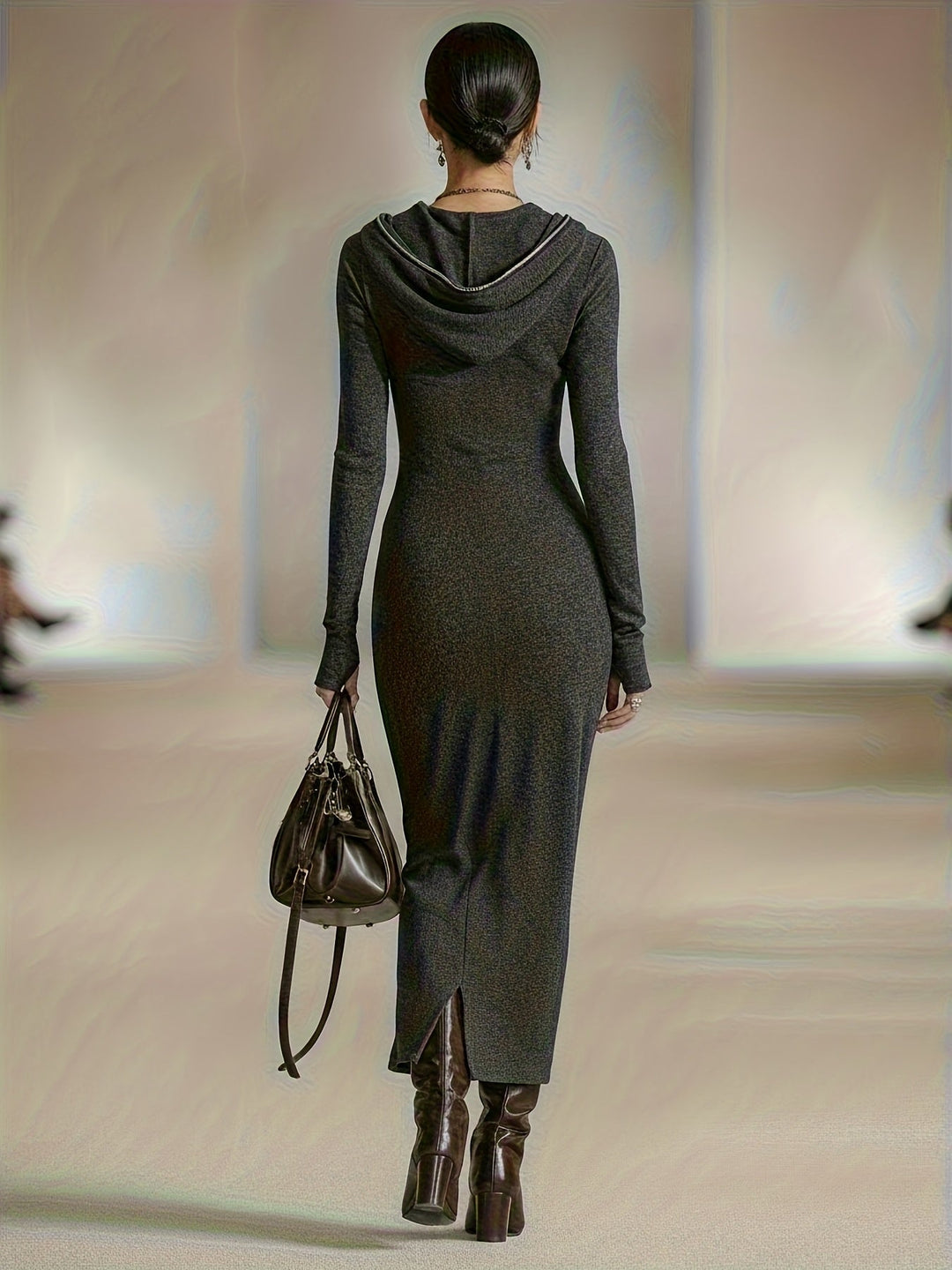 Lila | Long-Sleeve Tunic Dress with Hood and Zipper Detail