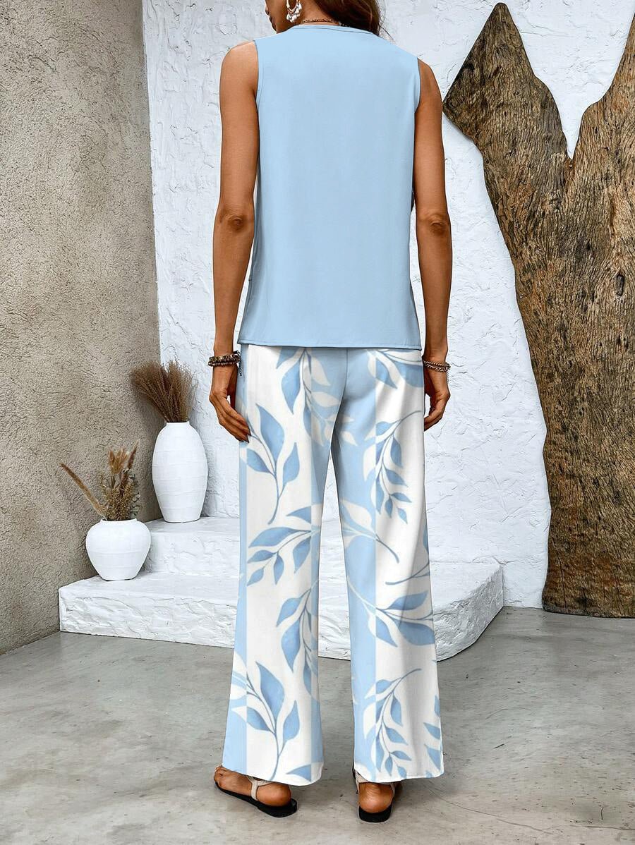 Wavix – Wide-Leg Two-Piece Set with Leaf Print