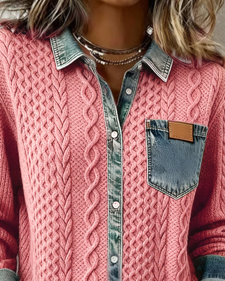 Long Sleeve Shirt with Denim Accents