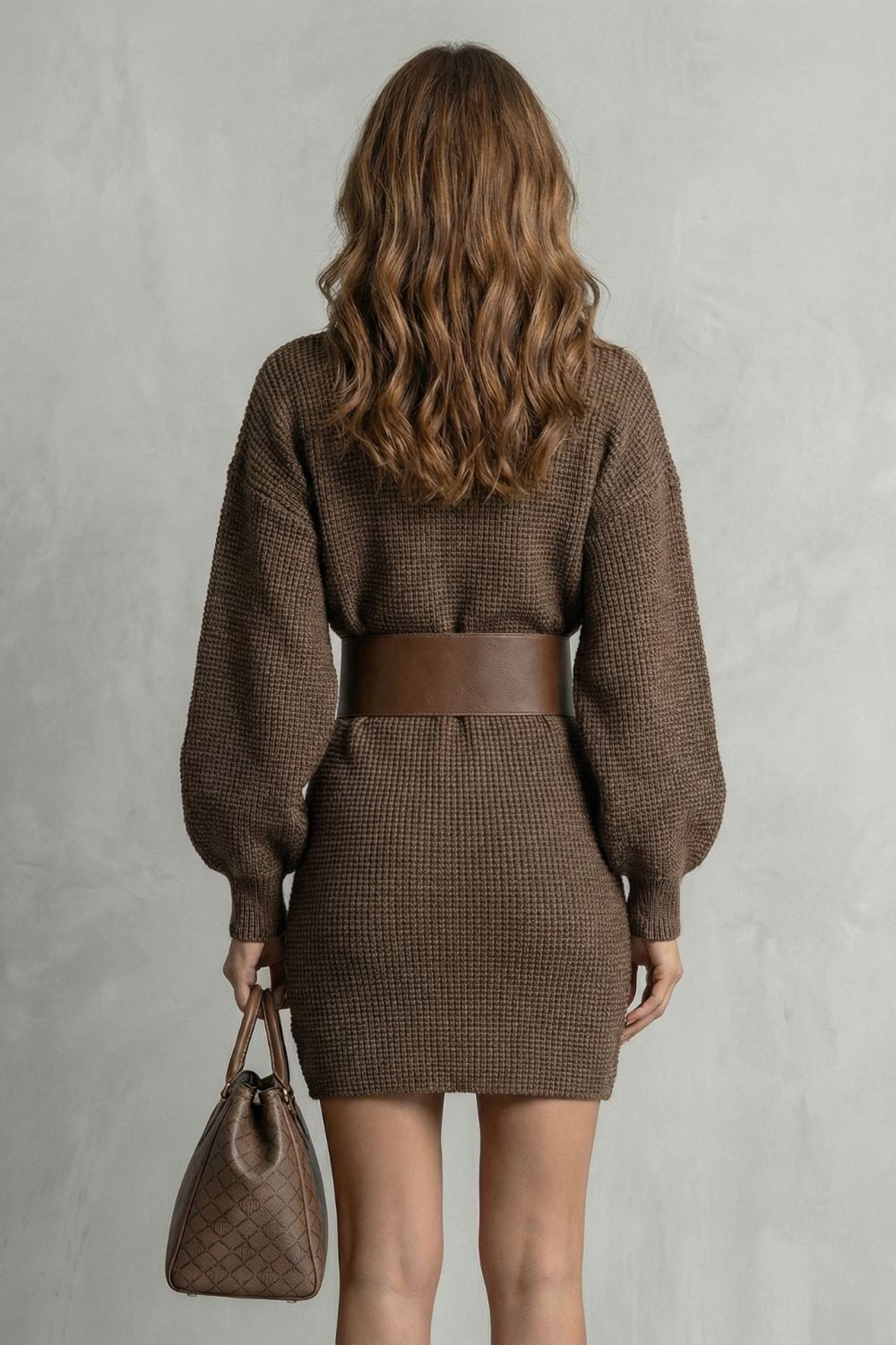 Aderisse | Structured Knit Fit Belted Mini Dress