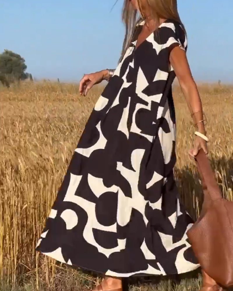 Amelia – Printed V-Neck Maxi Dress