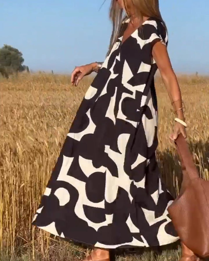 Amelia – Printed V-Neck Maxi Dress