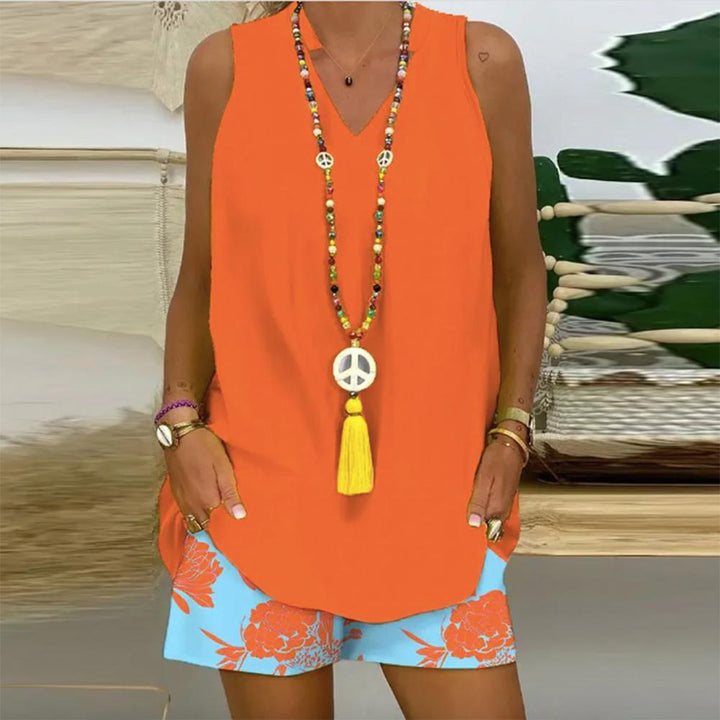 Elise – Two-Piece Set Sleeveless V-Neck Print