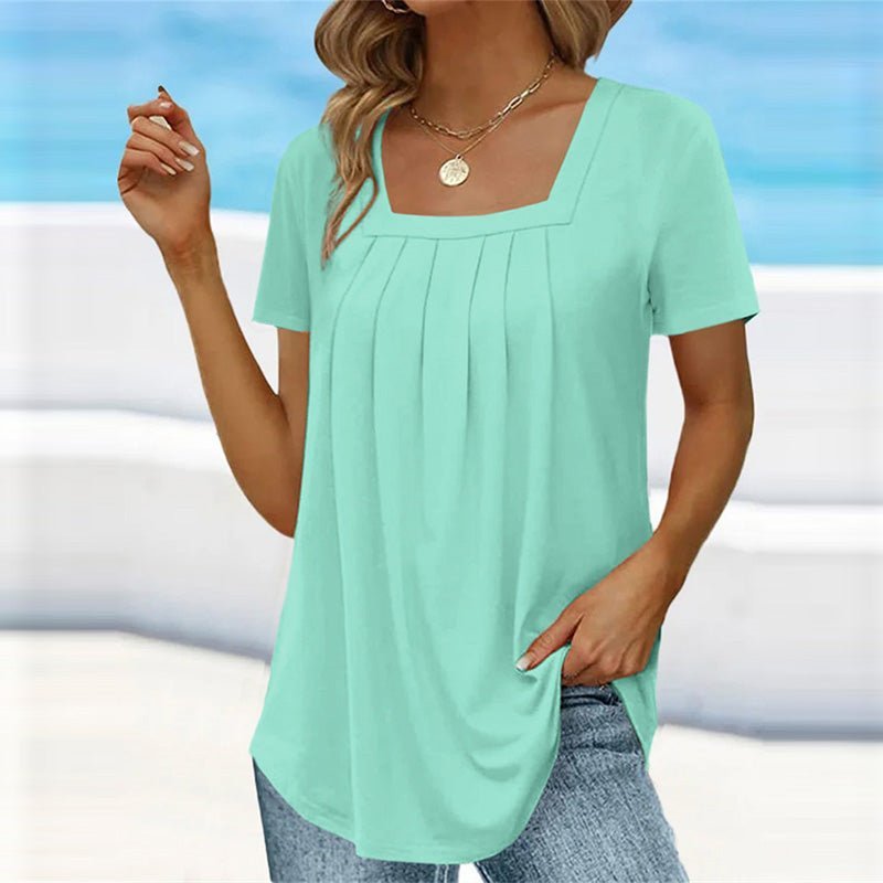Coral – Pleated Blouse Square Neckline