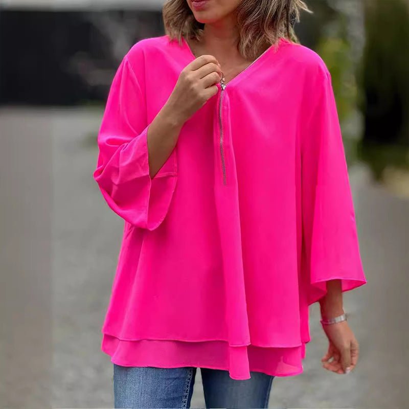 Lorelai – V-Neck Zipper Blouse