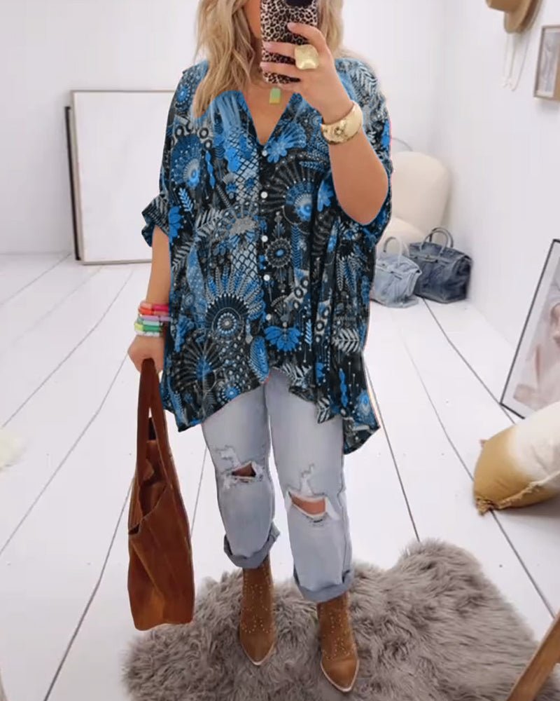 Linda – Printed Blouse with Lapel Collar