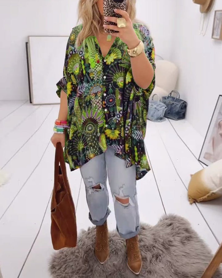 Linda – Printed Blouse with Lapel Collar