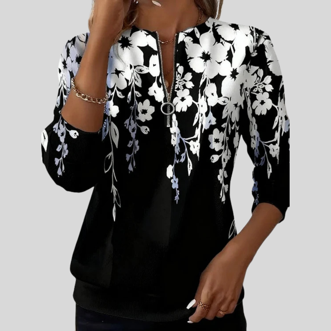 Marlene | Floral Print Top with Zipper