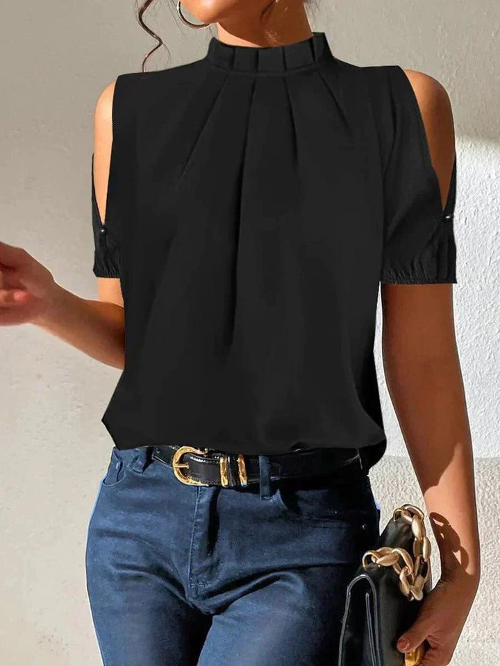 Lena – Pleated Top with Slit Sleeves