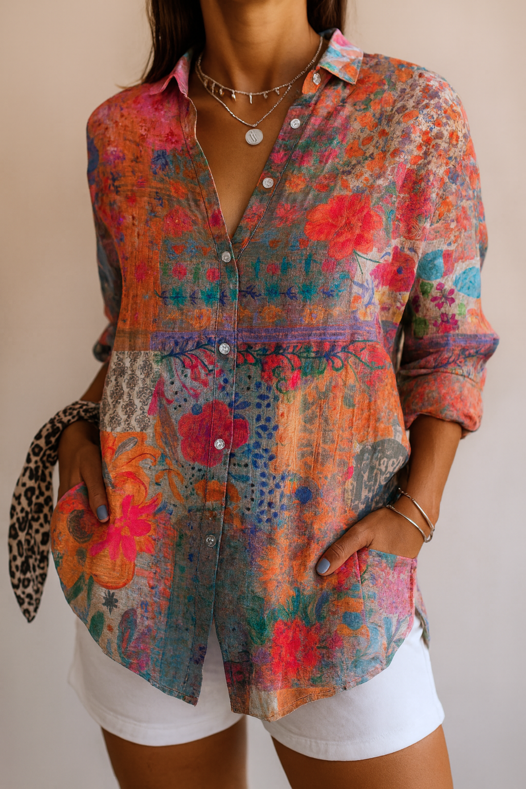 Astra – Colorful Printed Blouse with Gathered Waist