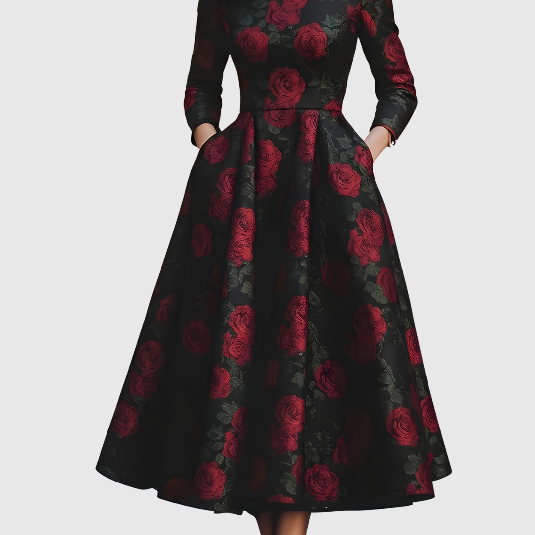 Lila | Elegant Vintage A-Line Maxi Dress with Floral Print