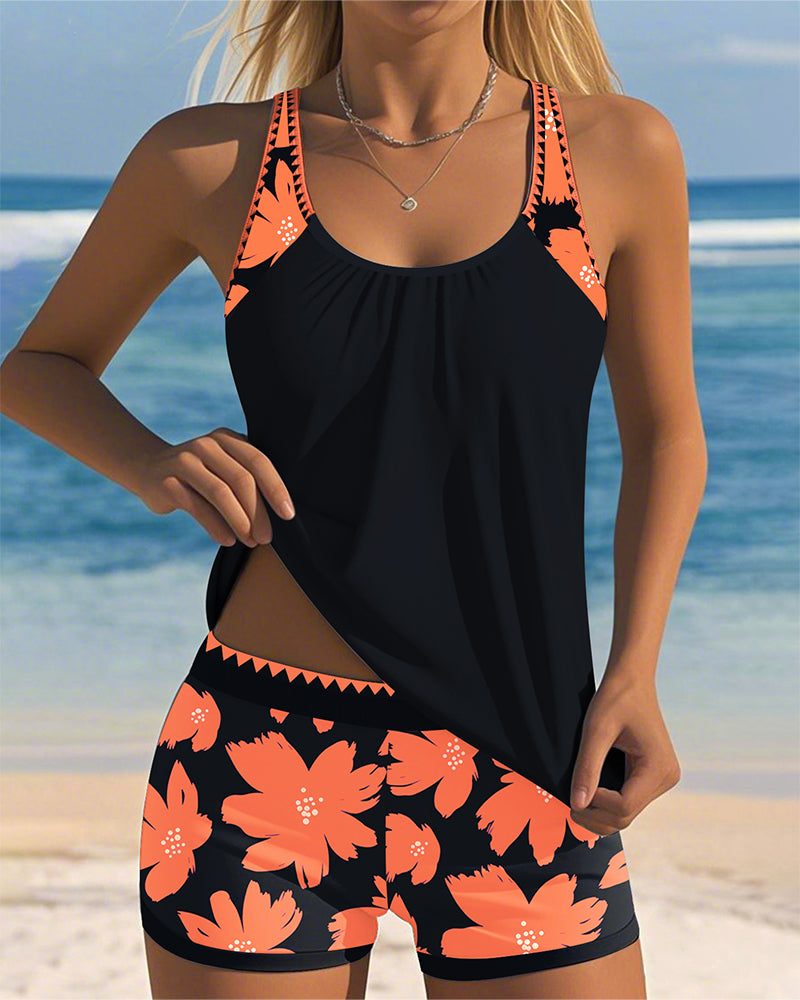 Edith – Sleeveless Printed Tankini with Open Back
