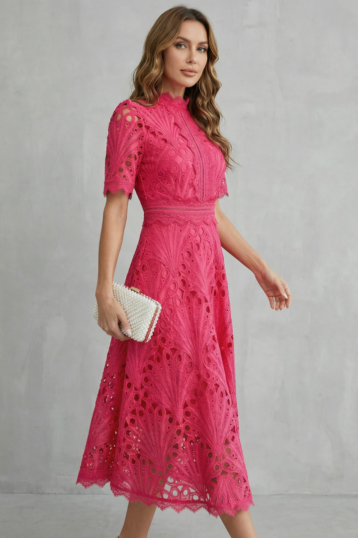 Charlisse | Ornate lace refinement – High-neck midi dress