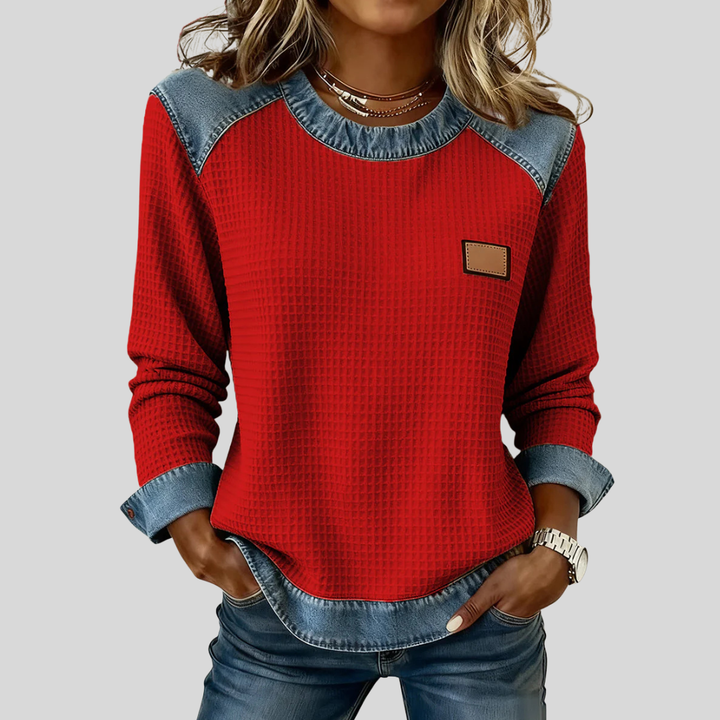 Delaney | Patchwork Design Waffle Sweatshirt