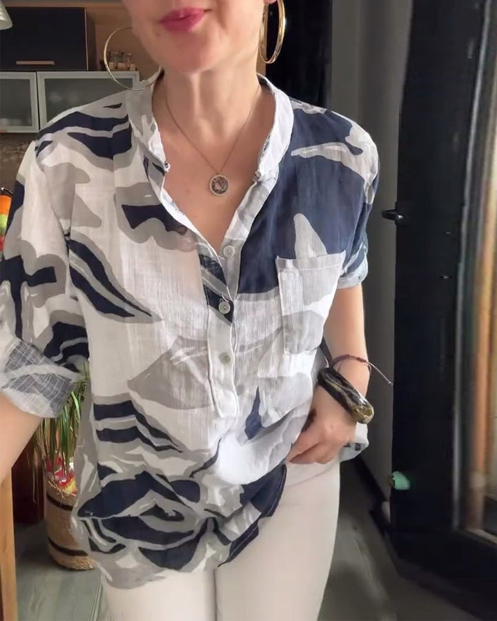 Rita – Relaxed Collar Blouse with Pocket Detail