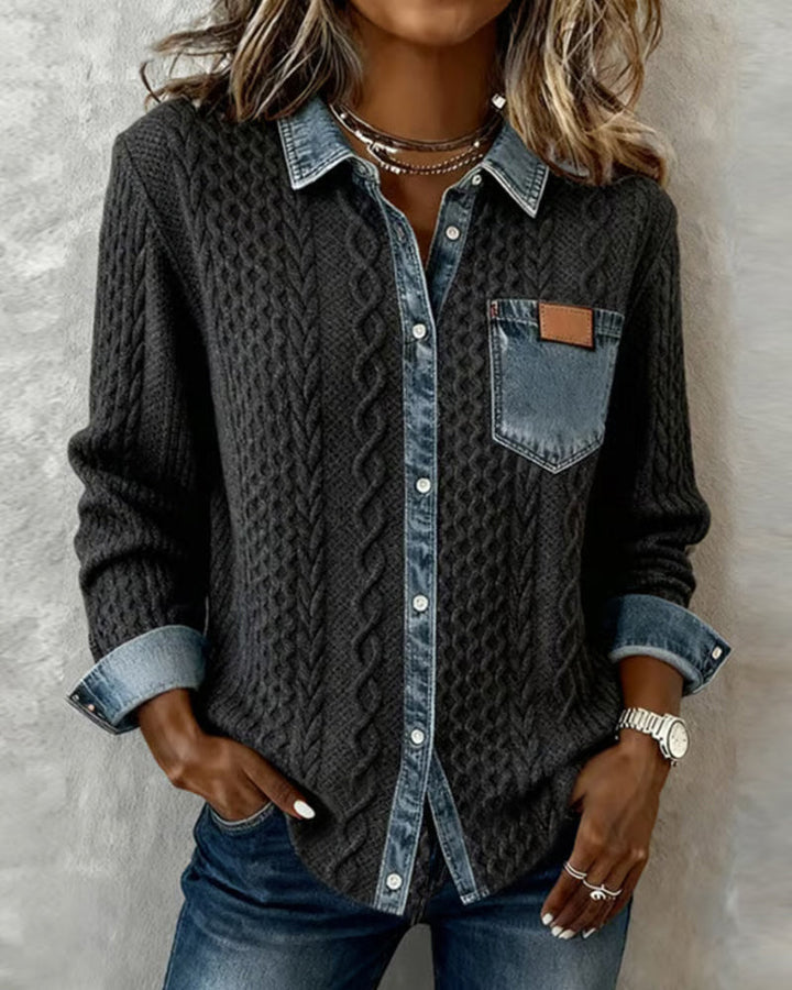 Long Sleeve Shirt with Denim Accents