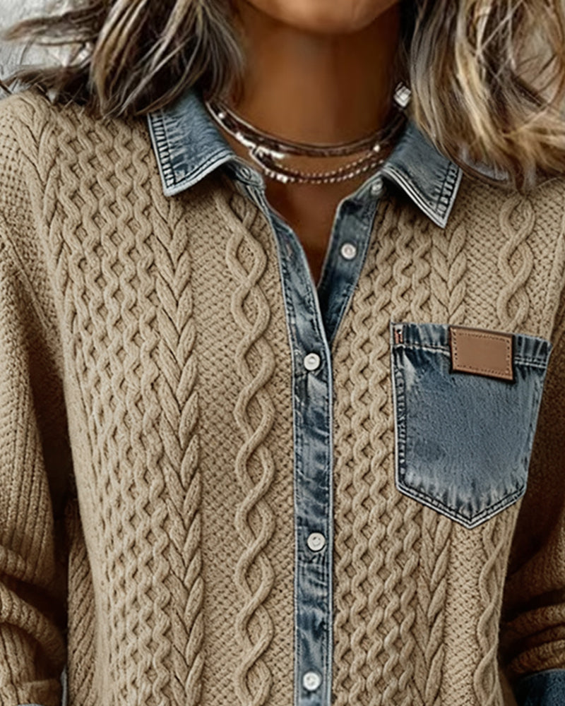 Long Sleeve Shirt with Denim Accents