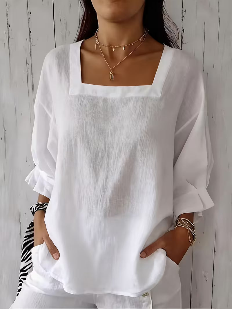 Alvessa - Long Sleeve Blouse with Square Neckline