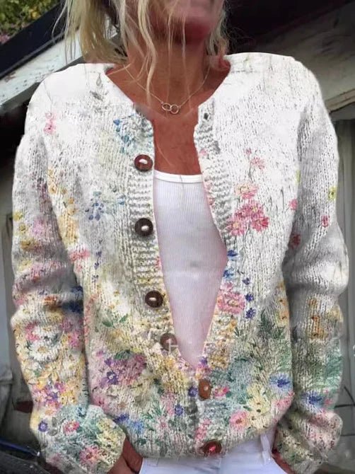 Liezel – Floral Cardigan with Button-Down Front