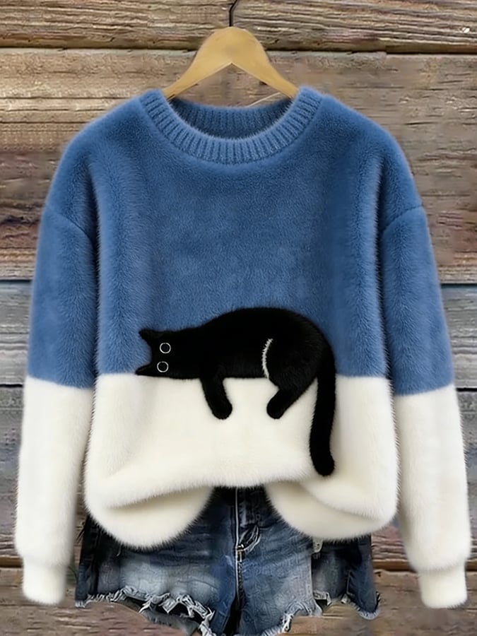 Aileen | Elegant Cat Print Oversized Sweater