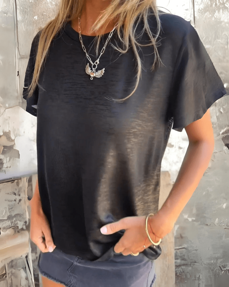 Melanie – Tee with Hot Stamp Sleeve Detail