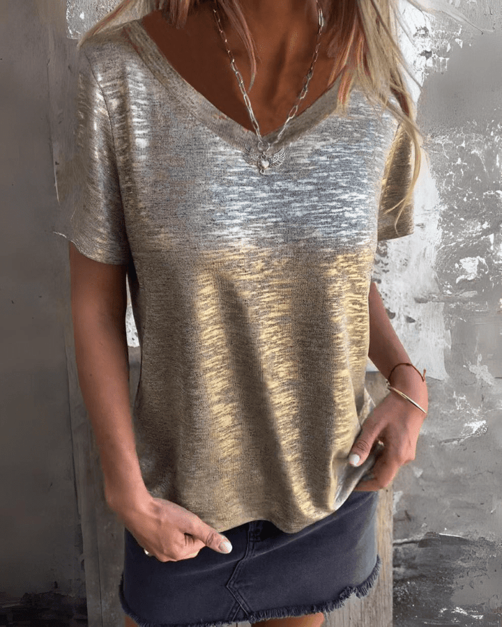 Melanie – Tee with Hot Stamp Sleeve Detail