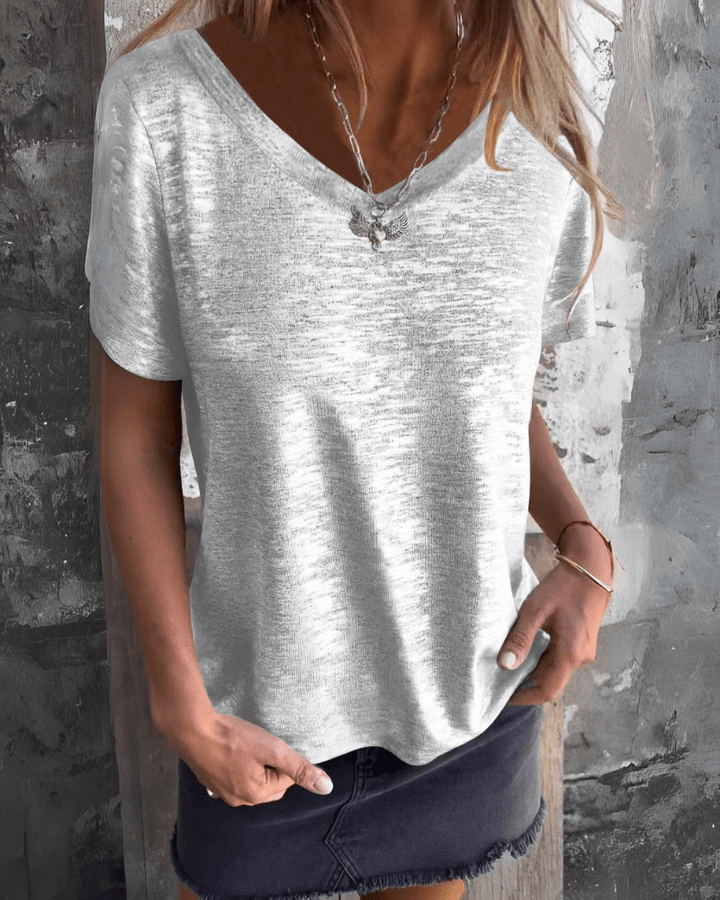 Melanie – Tee with Hot Stamp Sleeve Detail