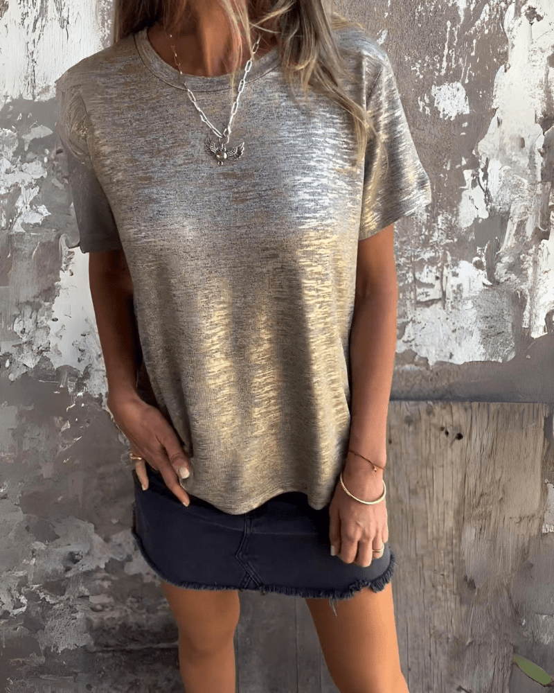 Melanie – Tee with Hot Stamp Sleeve Detail