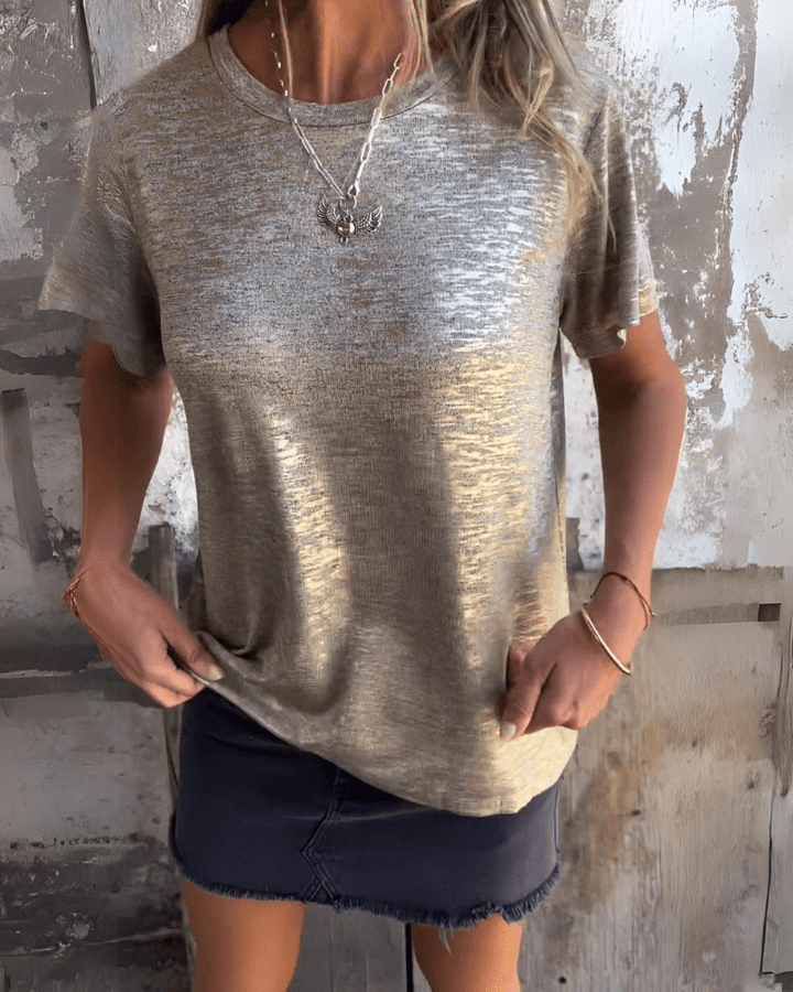 Melanie – Tee with Hot Stamp Sleeve Detail