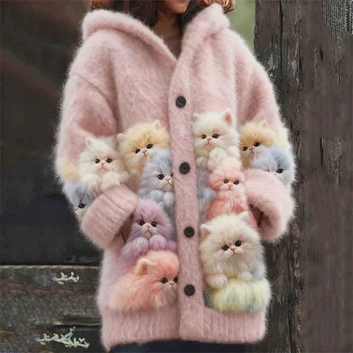 Kelsey - Soft Hoodie Cardigan with Cats