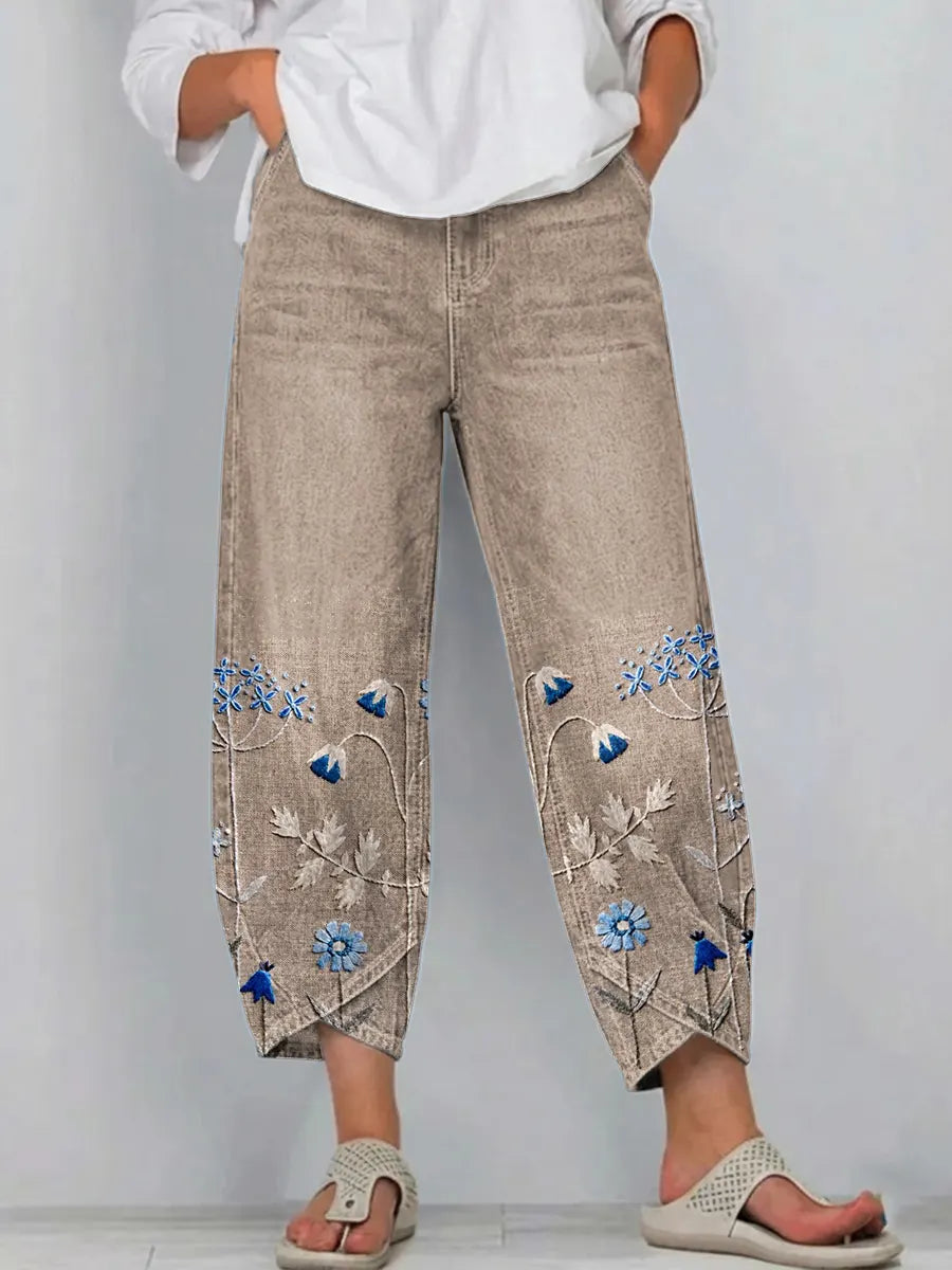 Mirabelle | Floral Embroidered Cropped Trouser