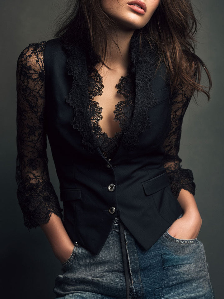 Naomi | Semi-Sheer Sleeve Blazer Top