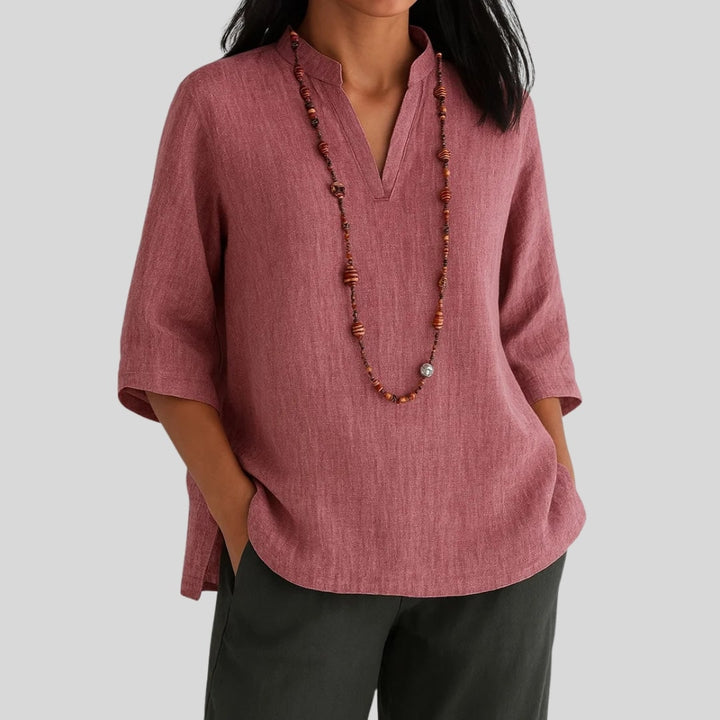 Elira – V-Neck Peplum Blouse with Keyhole Back