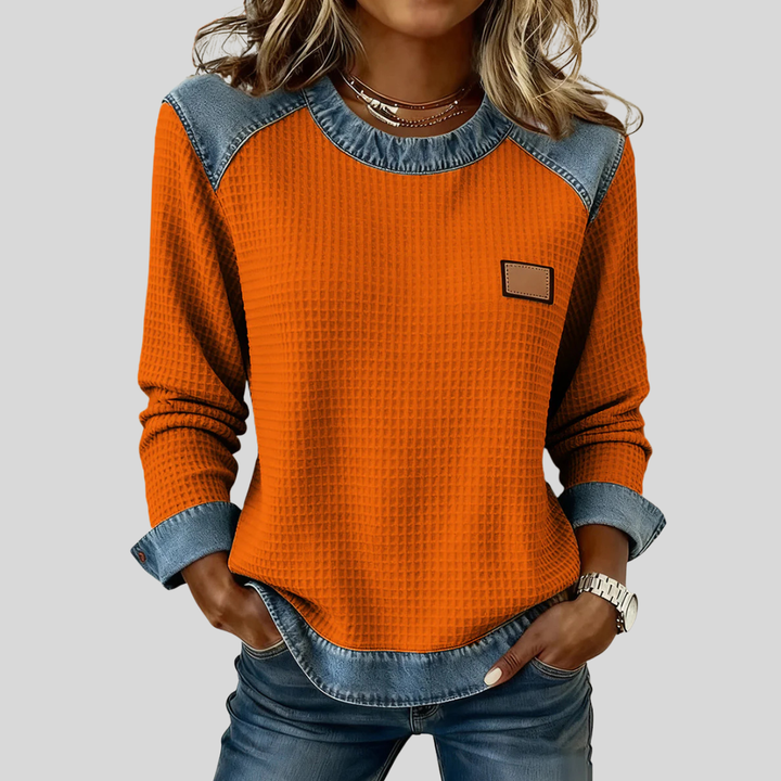 Delaney | Patchwork Design Waffle Sweatshirt