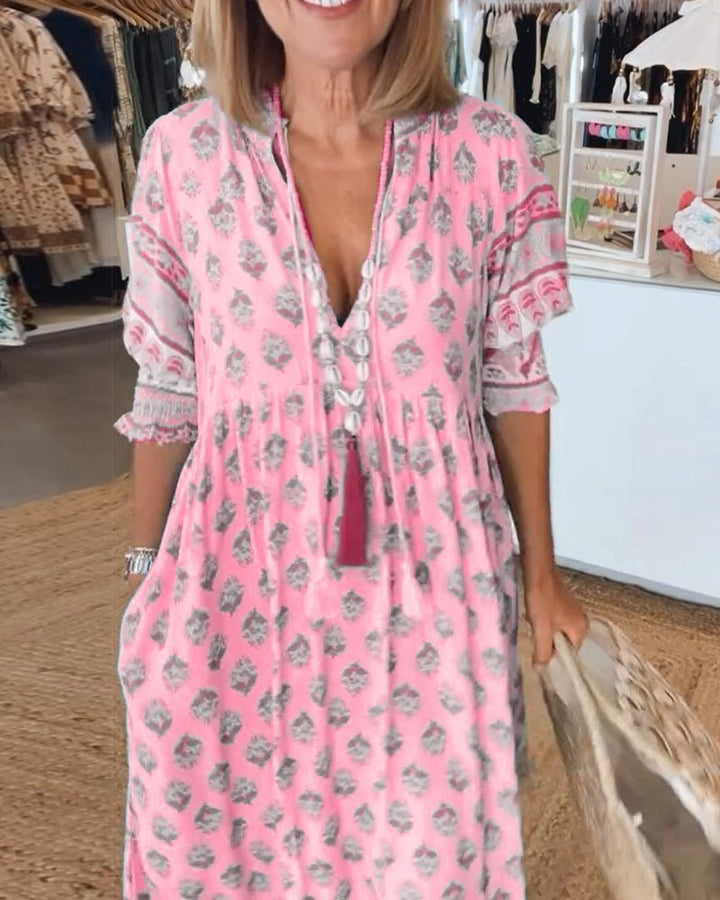Mana – Floral V-Neck Midi Dress
