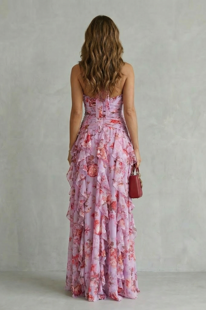 Belladina | Romantic rose cascade – Halter maxi dress