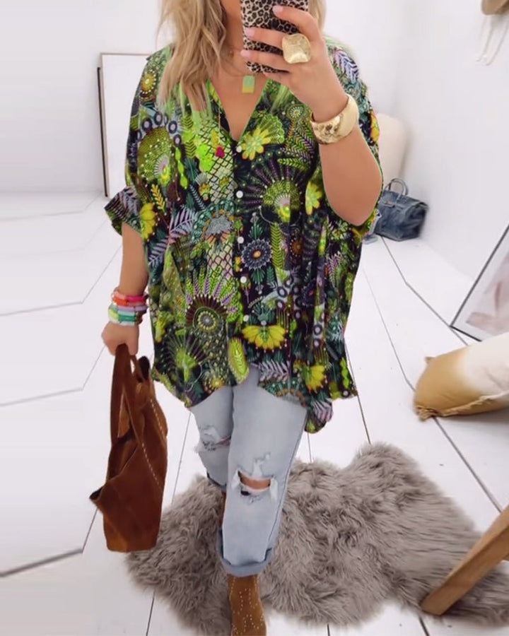Linda – Printed Blouse with Lapel Collar