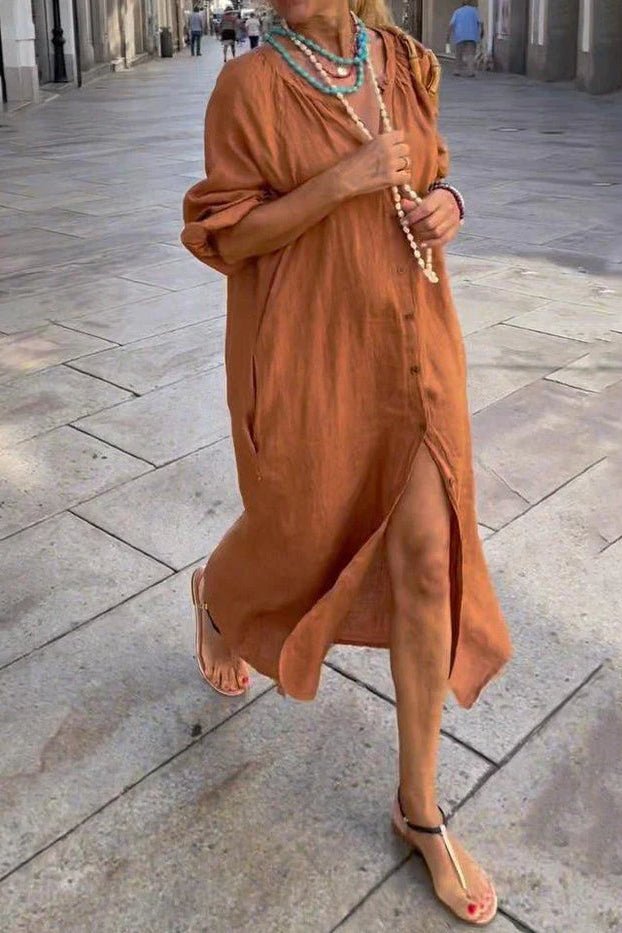 Cassy – Button-Down Maxi Dress with Side Slit